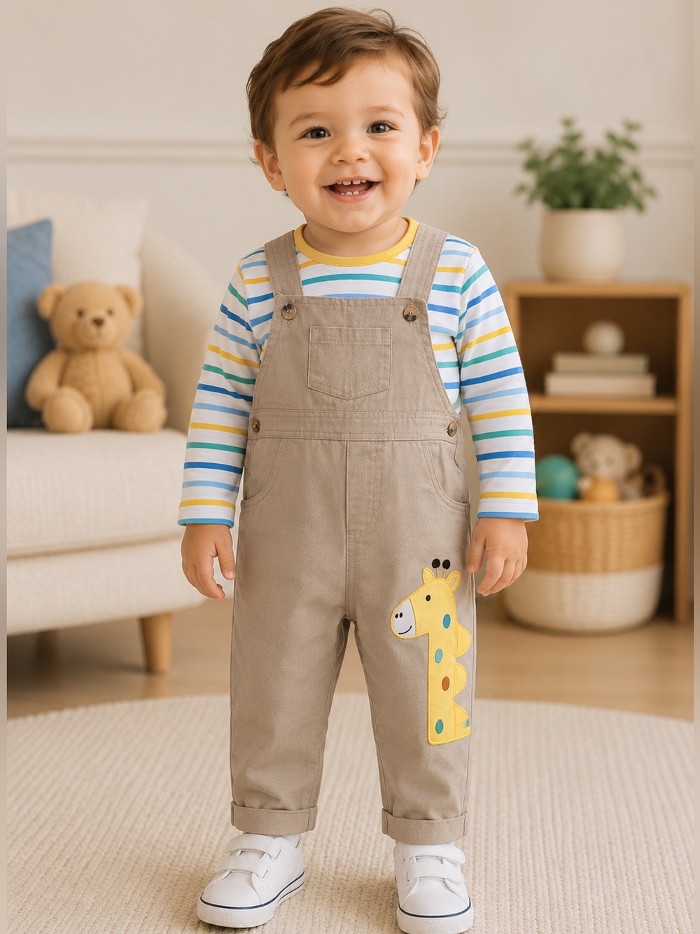 Kids Tan Giraffe Appliqué Overalls - GoodLad 12 months
